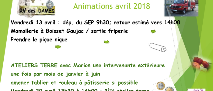 Programme Rendez-Vous des Dames AVRIL 2018